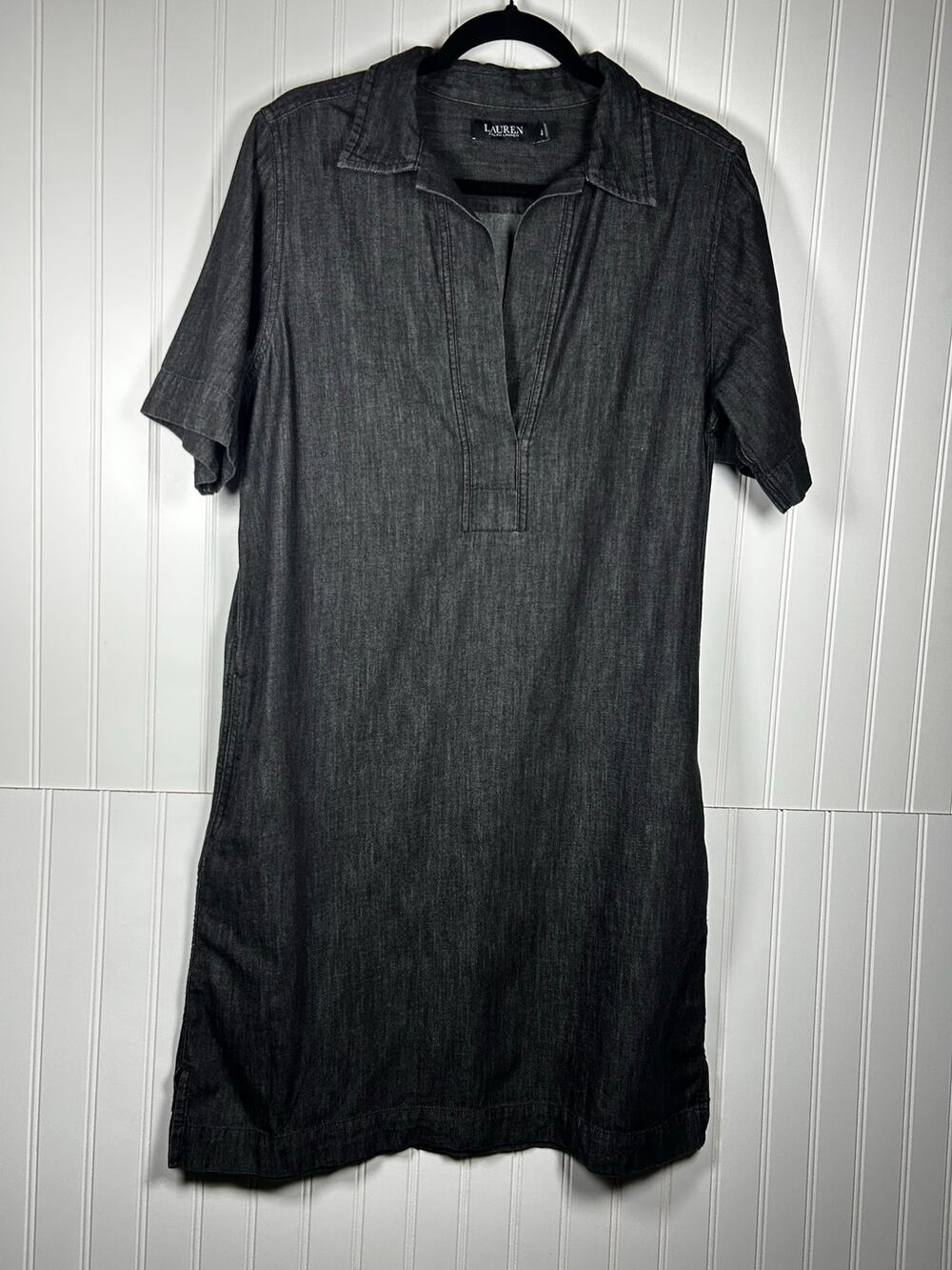 Ralph Lauren Black Label Denim Shift short sleeves, collared Dress Black size L